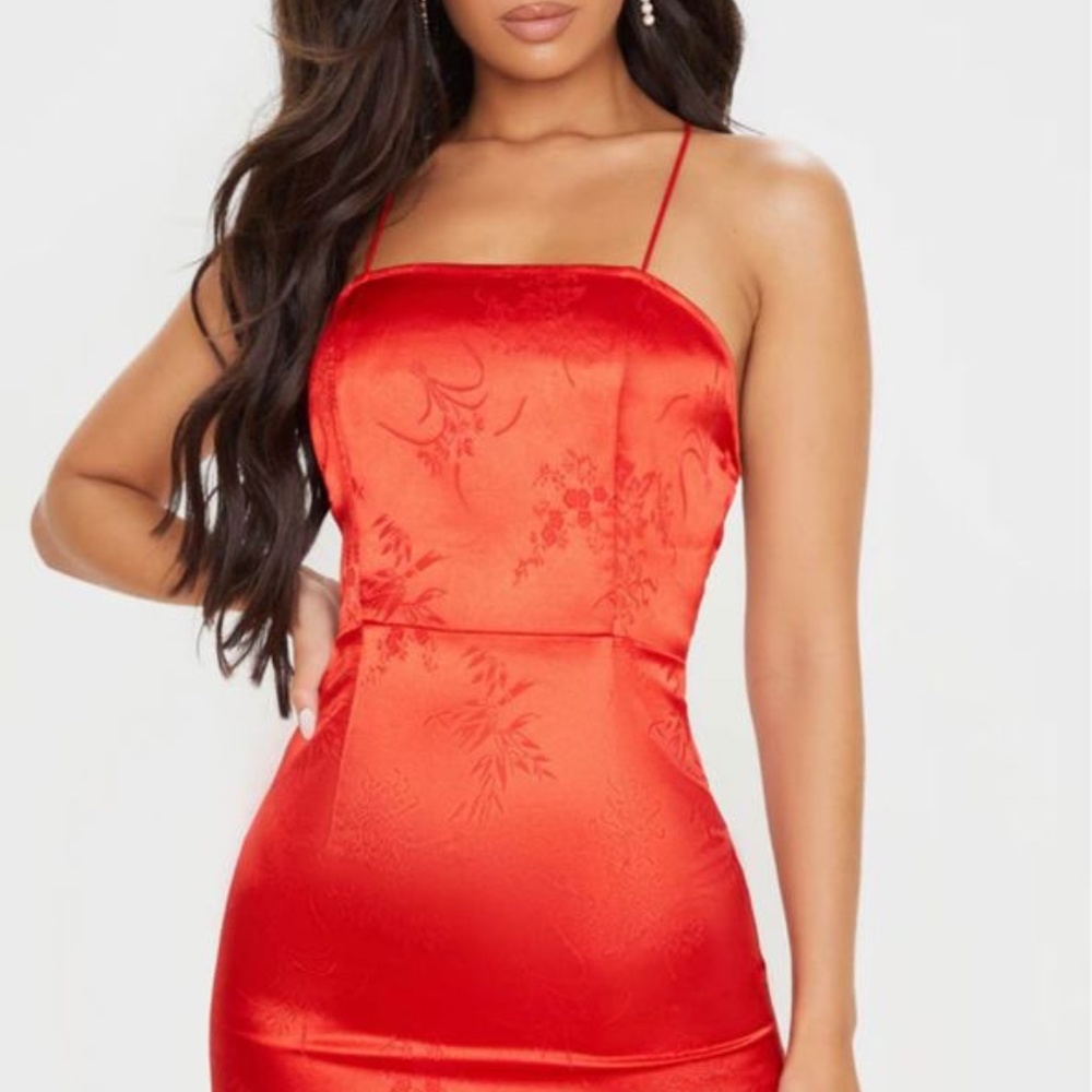 Pretty Little Thing Red Lace up Dress